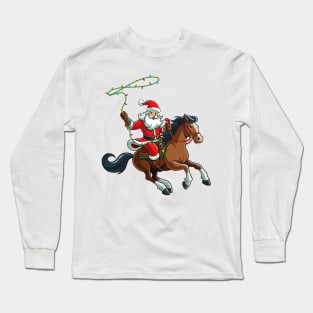 Cowboy Santa Riding A Horse Christmas Funny Long Sleeve T-Shirt